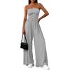 imagePRETTYGARDEN Womens Trendy Strapless Rompers 2026 Ruched Tube Top Wide Leg One Piece Jumpsuits Beach Vacation Summer OutfitsGrey