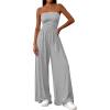 imagePRETTYGARDEN Womens Trendy Strapless Rompers 2026 Ruched Tube Top Wide Leg One Piece Jumpsuits Beach Vacation Summer OutfitsGrey
