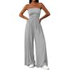 imagePRETTYGARDEN Womens Trendy Strapless Rompers 2026 Ruched Tube Top Wide Leg One Piece Jumpsuits Beach Vacation Summer OutfitsGrey