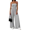 imagePRETTYGARDEN Womens Trendy Strapless Rompers 2026 Ruched Tube Top Wide Leg One Piece Jumpsuits Beach Vacation Summer OutfitsGrey