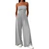 imagePRETTYGARDEN Womens Trendy Strapless Rompers 2026 Ruched Tube Top Wide Leg One Piece Jumpsuits Beach Vacation Summer OutfitsGrey
