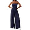 imagePRETTYGARDEN Womens Trendy Strapless Rompers 2026 Ruched Tube Top Wide Leg One Piece Jumpsuits Beach Vacation Summer OutfitsNavy Blue