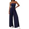 imagePRETTYGARDEN Womens Trendy Strapless Rompers 2026 Ruched Tube Top Wide Leg One Piece Jumpsuits Beach Vacation Summer OutfitsNavy Blue