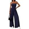 imagePRETTYGARDEN Womens Trendy Strapless Rompers 2026 Ruched Tube Top Wide Leg One Piece Jumpsuits Beach Vacation Summer OutfitsNavy Blue