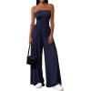 imagePRETTYGARDEN Womens Trendy Strapless Rompers 2026 Ruched Tube Top Wide Leg One Piece Jumpsuits Beach Vacation Summer OutfitsNavy Blue