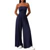 imagePRETTYGARDEN Womens Trendy Strapless Rompers 2026 Ruched Tube Top Wide Leg One Piece Jumpsuits Beach Vacation Summer OutfitsNavy Blue