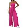 imagePRETTYGARDEN Womens Trendy Strapless Rompers 2026 Ruched Tube Top Wide Leg One Piece Jumpsuits Beach Vacation Summer OutfitsRose Red