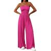 imagePRETTYGARDEN Womens Trendy Strapless Rompers 2026 Ruched Tube Top Wide Leg One Piece Jumpsuits Beach Vacation Summer OutfitsRose Red