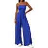 imagePRETTYGARDEN Womens Trendy Strapless Rompers 2026 Ruched Tube Top Wide Leg One Piece Jumpsuits Beach Vacation Summer OutfitsRoyal Blue