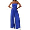 imagePRETTYGARDEN Womens Trendy Strapless Rompers 2026 Ruched Tube Top Wide Leg One Piece Jumpsuits Beach Vacation Summer OutfitsRoyal Blue