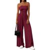 imagePRETTYGARDEN Womens Trendy Strapless Rompers 2026 Ruched Tube Top Wide Leg One Piece Jumpsuits Beach Vacation Summer OutfitsWine Red