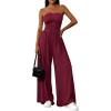 imagePRETTYGARDEN Womens Trendy Strapless Rompers 2026 Ruched Tube Top Wide Leg One Piece Jumpsuits Beach Vacation Summer OutfitsWine Red