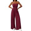 imagePRETTYGARDEN Womens Trendy Strapless Rompers 2026 Ruched Tube Top Wide Leg One Piece Jumpsuits Beach Vacation Summer OutfitsWine Red