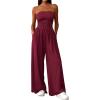 imagePRETTYGARDEN Womens Trendy Strapless Rompers 2026 Ruched Tube Top Wide Leg One Piece Jumpsuits Beach Vacation Summer OutfitsWine Red