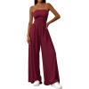 imagePRETTYGARDEN Womens Trendy Strapless Rompers 2026 Ruched Tube Top Wide Leg One Piece Jumpsuits Beach Vacation Summer OutfitsWine Red
