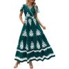 imagePRETTYGARDEN Womens 2025 Summer Casual V Neck Boho Maxi Dress Flowy Aline Bell Sleeve Tiered Floral Dresses with PocketFloral Dark Green White