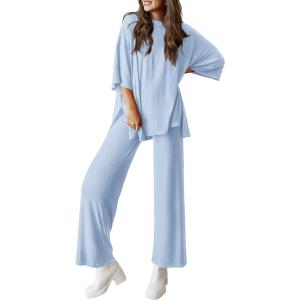 imagePRETTYGARDEN Two Piece Sets for Women Summer Fashion Lounge Matching Set 2026 Spring Travel Vacation Airport Outfits ClothingLight Blue