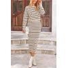 imagePRETTYGARDEN 2 Piece Skirts Sets for Women Fall Fashion 2026 Striped Sweater Dress Knit Lounge Travel Outfits Winter ClothingApricot Stripe