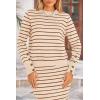 imagePRETTYGARDEN 2 Piece Skirts Sets for Women Fall Fashion 2026 Striped Sweater Dress Knit Lounge Travel Outfits Winter ClothingCaramel Stripe