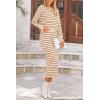 imagePRETTYGARDEN 2 Piece Skirts Sets for Women Fall Fashion 2026 Striped Sweater Dress Knit Lounge Travel Outfits Winter ClothingCaramel Stripe