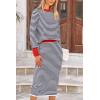 imagePRETTYGARDEN 2 Piece Skirts Sets for Women Fall Fashion 2026 Striped Sweater Dress Knit Lounge Travel Outfits Winter ClothingDark Blue Stripe