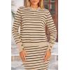 imagePRETTYGARDEN 2 Piece Skirts Sets for Women Fall Fashion 2026 Striped Sweater Dress Knit Lounge Travel Outfits Winter ClothingKhaki Stripe