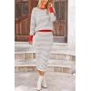 imagePRETTYGARDEN 2 Piece Skirts Sets for Women Fall Fashion 2026 Striped Sweater Dress Knit Lounge Travel Outfits Winter ClothingLight Grey Stripe