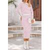 imagePRETTYGARDEN 2 Piece Skirts Sets for Women Fall Fashion 2026 Striped Sweater Dress Knit Lounge Travel Outfits Winter ClothingRose Red Stripe