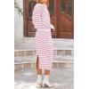 imagePRETTYGARDEN 2 Piece Skirts Sets for Women Fall Fashion 2026 Striped Sweater Dress Knit Lounge Travel Outfits Winter ClothingRose Red Stripe