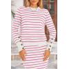 imagePRETTYGARDEN 2 Piece Skirts Sets for Women Fall Fashion 2026 Striped Sweater Dress Knit Lounge Travel Outfits Winter ClothingRose Red Stripe
