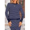 imagePRETTYGARDEN 2 Piece Skirts Sets for Women Fall Fashion 2026 Striped Sweater Dress Knit Lounge Travel Outfits Winter ClothingRoyal Blue White Stripe
