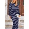 imagePRETTYGARDEN 2 Piece Skirts Sets for Women Fall Fashion 2026 Striped Sweater Dress Knit Lounge Travel Outfits Winter ClothingRoyal Blue White Stripe