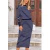 imagePRETTYGARDEN 2 Piece Skirts Sets for Women Fall Fashion 2026 Striped Sweater Dress Knit Lounge Travel Outfits Winter ClothingRoyal Blue White Stripe