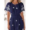 imagePRETTYGARDEN Boho Dresses for Women 2026 Summer Spring Casual Floral Short Sleeve V Neck Maxi Elastic Waist Dress PocketsNavy Blue White Flower