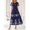 imagePRETTYGARDEN Boho Dresses for Women 2026 Summer Spring Casual Floral Short Sleeve V Neck Maxi Elastic Waist Dress PocketsNavy Blue White Flower