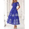 imagePRETTYGARDEN Boho Dresses for Women 2026 Summer Spring Casual Floral Short Sleeve V Neck Maxi Elastic Waist Dress PocketsRoyal Blue White Flower