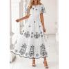 imagePRETTYGARDEN Boho Dresses for Women 2026 Summer Spring Casual Floral Short Sleeve V Neck Maxi Elastic Waist Dress PocketsWhite Black Flower