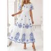 imagePRETTYGARDEN Boho Dresses for Women 2026 Summer Spring Casual Floral Short Sleeve V Neck Maxi Elastic Waist Dress PocketsWhite Blue Flower