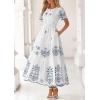 imagePRETTYGARDEN Boho Dresses for Women 2026 Summer Spring Casual Floral Short Sleeve V Neck Maxi Elastic Waist Dress PocketsWhite Blue Grey Flower