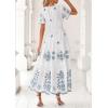 imagePRETTYGARDEN Boho Dresses for Women 2026 Summer Spring Casual Floral Short Sleeve V Neck Maxi Elastic Waist Dress PocketsWhite Blue Grey Flower