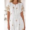 imagePRETTYGARDEN Boho Dresses for Women 2026 Summer Spring Casual Floral Short Sleeve V Neck Maxi Elastic Waist Dress PocketsWhite Khaki Flower