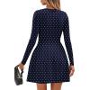 imagePRETTYGARDEN Long Sleeve Mini Dress for Women 2025 Fall Crewneck Knit Pleated Babydoll A Line Soft Casual Short Party DressesDot Navy White