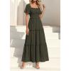 imagePRETTYGARDEN Summer Dresses for Women 2026 Boho Swiss Dot Smocked Square Neck Short Sleeve Spring Wedding Guest Maxi DressArmy Green