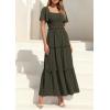 imagePRETTYGARDEN Summer Dresses for Women 2026 Boho Swiss Dot Smocked Square Neck Short Sleeve Spring Wedding Guest Maxi DressArmy Green