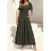 imagePRETTYGARDEN Summer Dresses for Women 2026 Boho Swiss Dot Smocked Square Neck Short Sleeve Spring Wedding Guest Maxi DressArmy Green