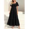 imagePRETTYGARDEN Summer Dresses for Women 2026 Boho Swiss Dot Smocked Square Neck Short Sleeve Spring Wedding Guest Maxi DressBlack