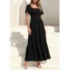 imagePRETTYGARDEN Summer Dresses for Women 2026 Boho Swiss Dot Smocked Square Neck Short Sleeve Spring Wedding Guest Maxi DressBlack