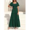 imagePRETTYGARDEN Summer Dresses for Women 2026 Boho Swiss Dot Smocked Square Neck Short Sleeve Spring Wedding Guest Maxi DressDark Green