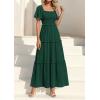 imagePRETTYGARDEN Summer Dresses for Women 2026 Boho Swiss Dot Smocked Square Neck Short Sleeve Spring Wedding Guest Maxi DressDark Green