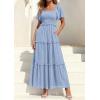 imagePRETTYGARDEN Summer Dresses for Women 2026 Boho Swiss Dot Smocked Square Neck Short Sleeve Spring Wedding Guest Maxi DressLight Blue